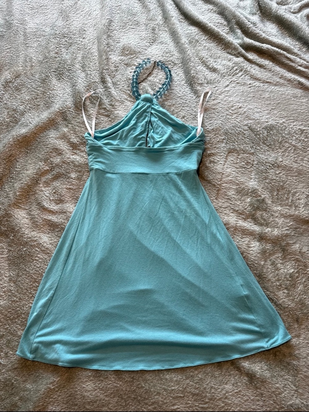 Sky Halter Sleeveless Aqua Blue Summer Dress - Picture 5 of 6